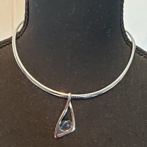 Lia Sophia Gray Moon Glow Stone Silver Toned Choker Necklace 16"